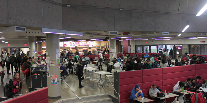 picture of the Progress Campus cafeteria filled with students in the winter time